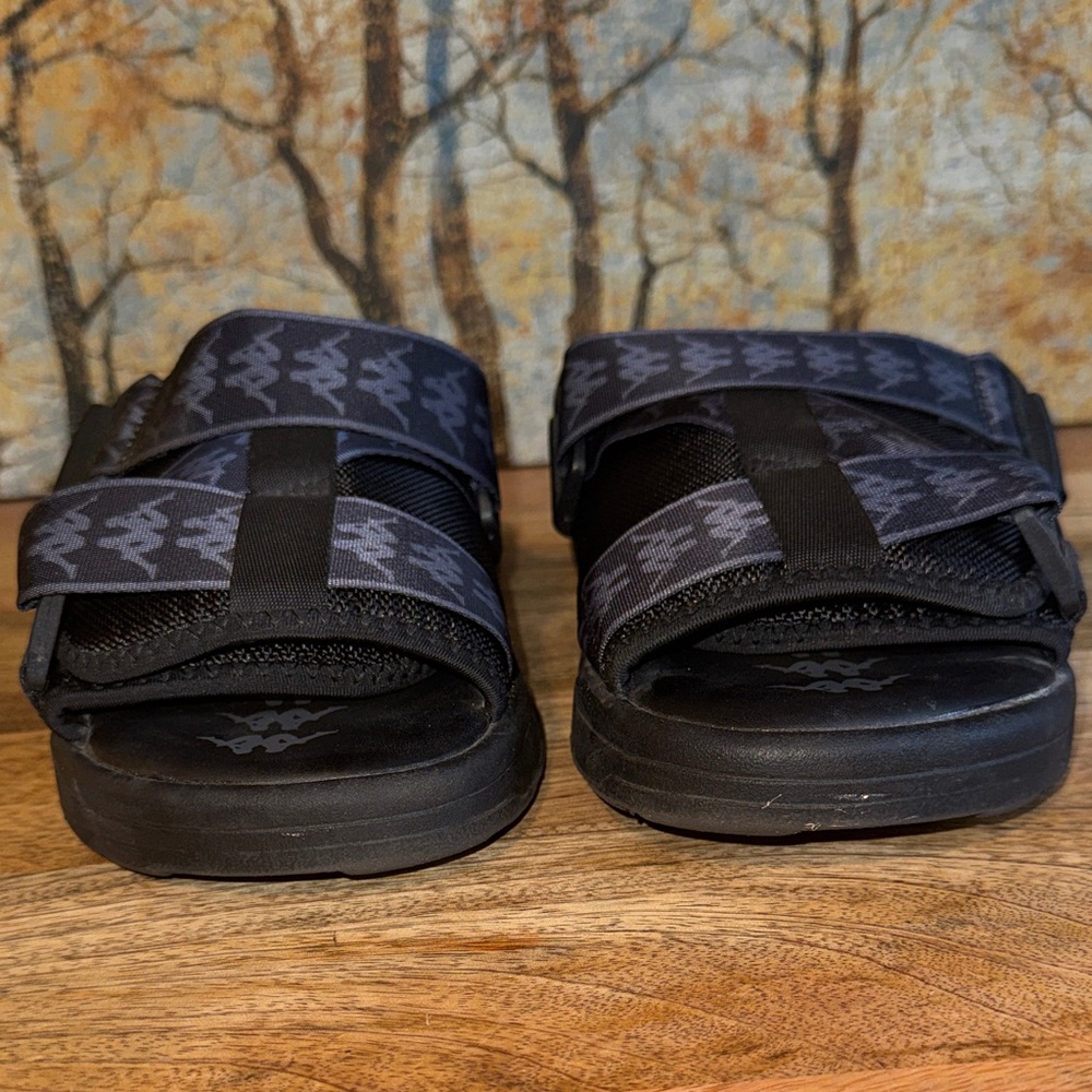 NWOB Kappa 222 Banda Mitel 1 Black Grey Logo Strap slide Sandals M=10  W=11.5-12 - Picture 5 of 8